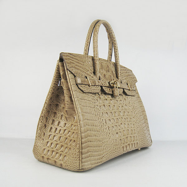 High Quality Fake Hermes Birkin 35CM Crocodile Head Veins Leather Bag Apricot 6089 - Click Image to Close